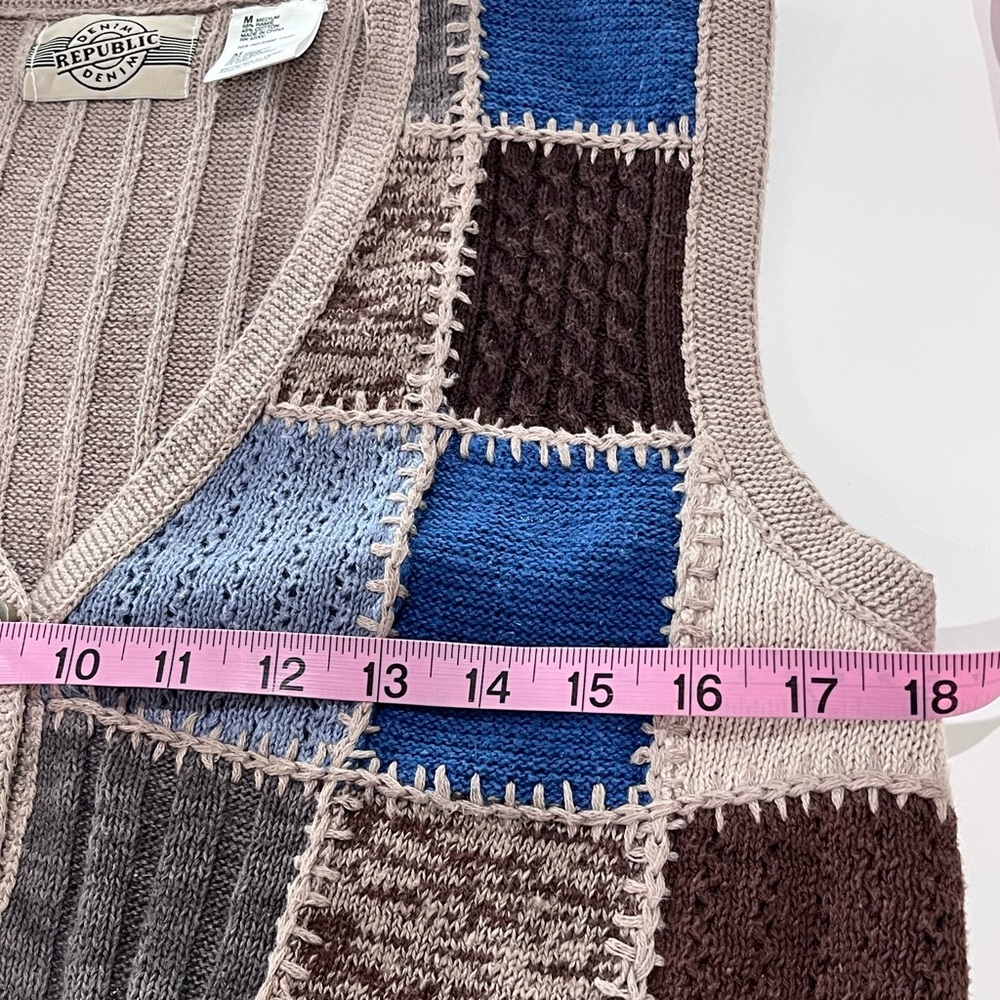 Denim Republic Patchwork Knit Vest Button Front W… - image 4